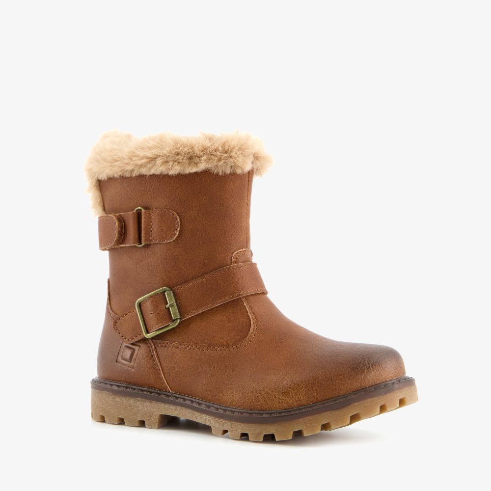 Blue Box gevoerde meisjes biker boots cognac bruin