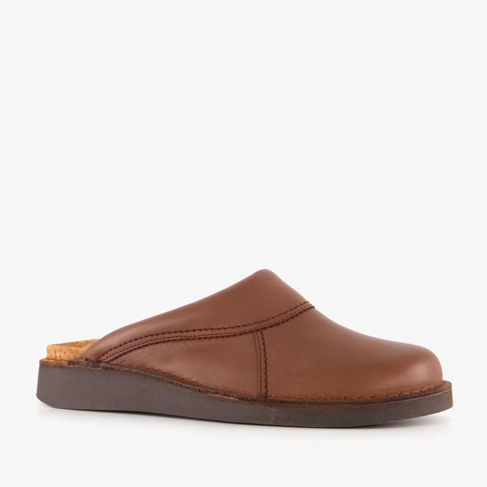 Natuform leren dames instap pantoffels bruin