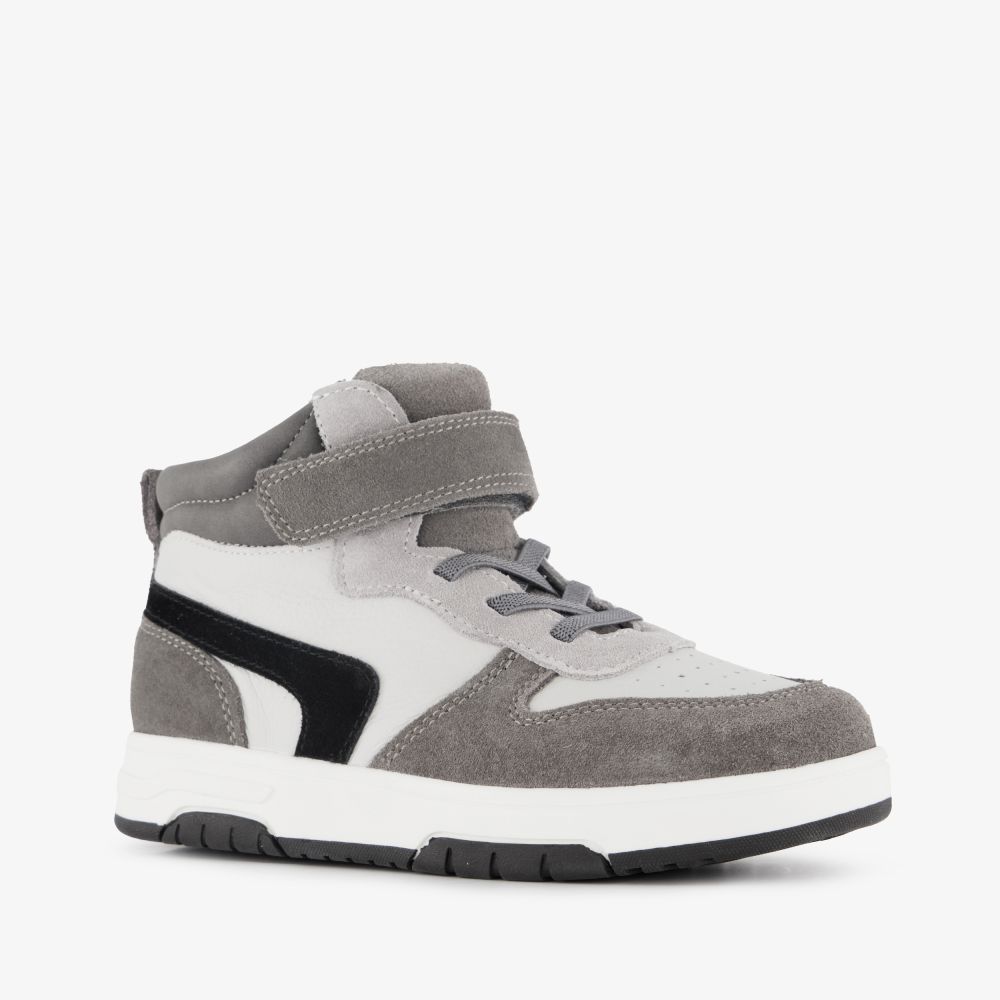 Stap leren hoge jongens sneakers grijs wit