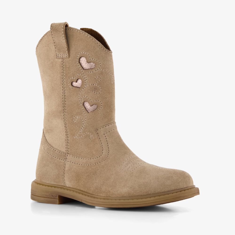 Groot suède cowboylaarzen met hartjes beige