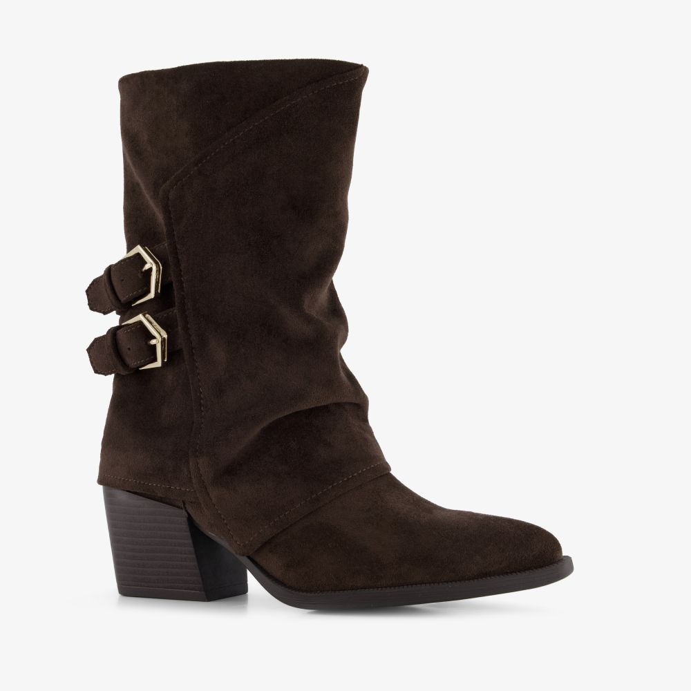 Nova slouchy dames enkellaarsjes met hak donkerbruin