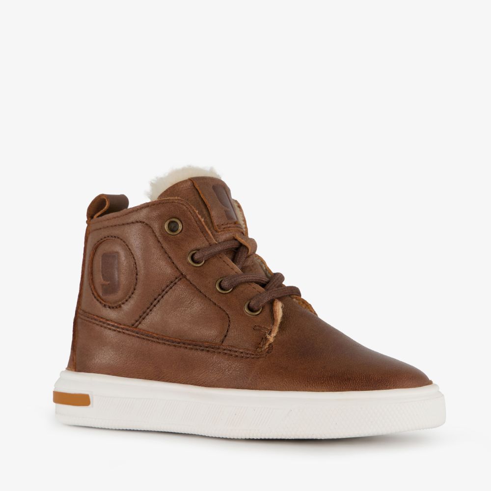 Groot hoge leren sneakers voor jongens cognac