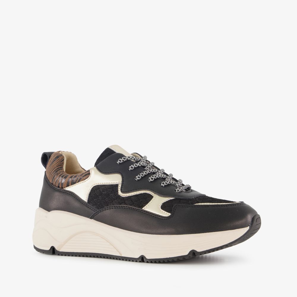 Hush Puppies leren dames sneakers zwart goud