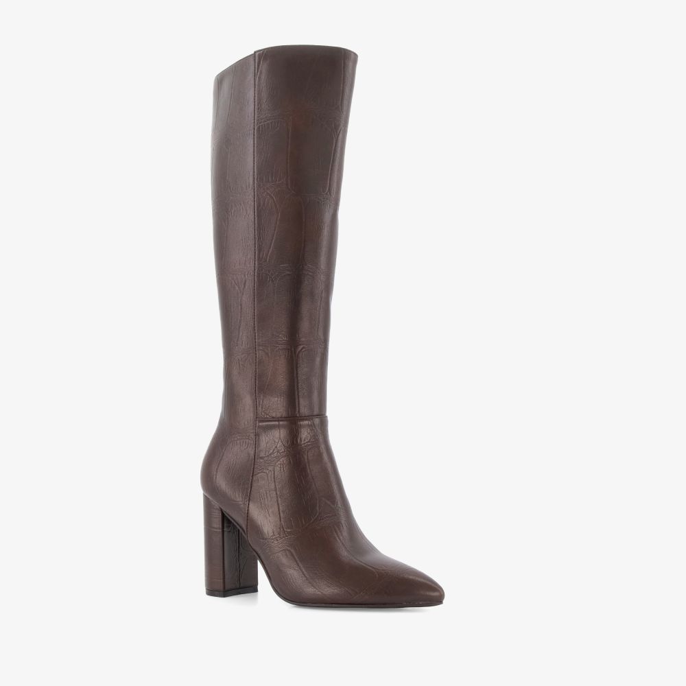 Nova hoge dames croco laarzen met hak bruin