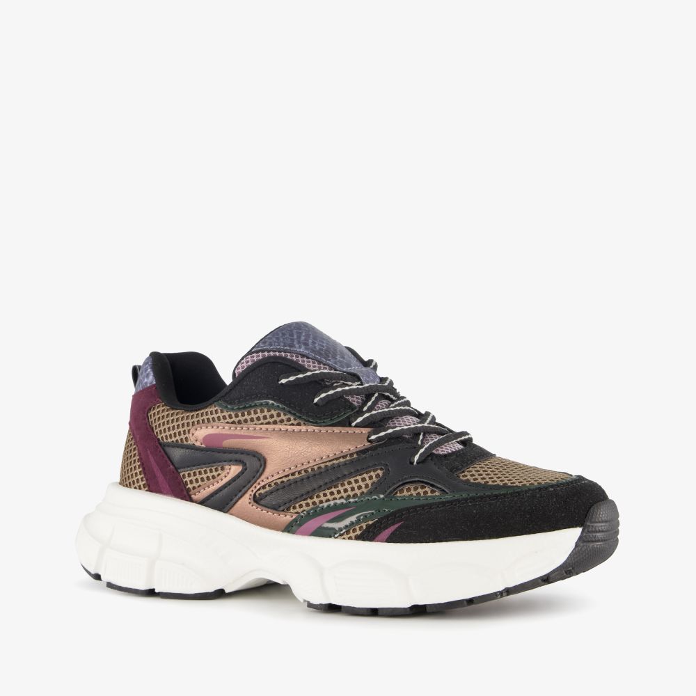 Blue Box dames dad sneakers met slangenprint zwart