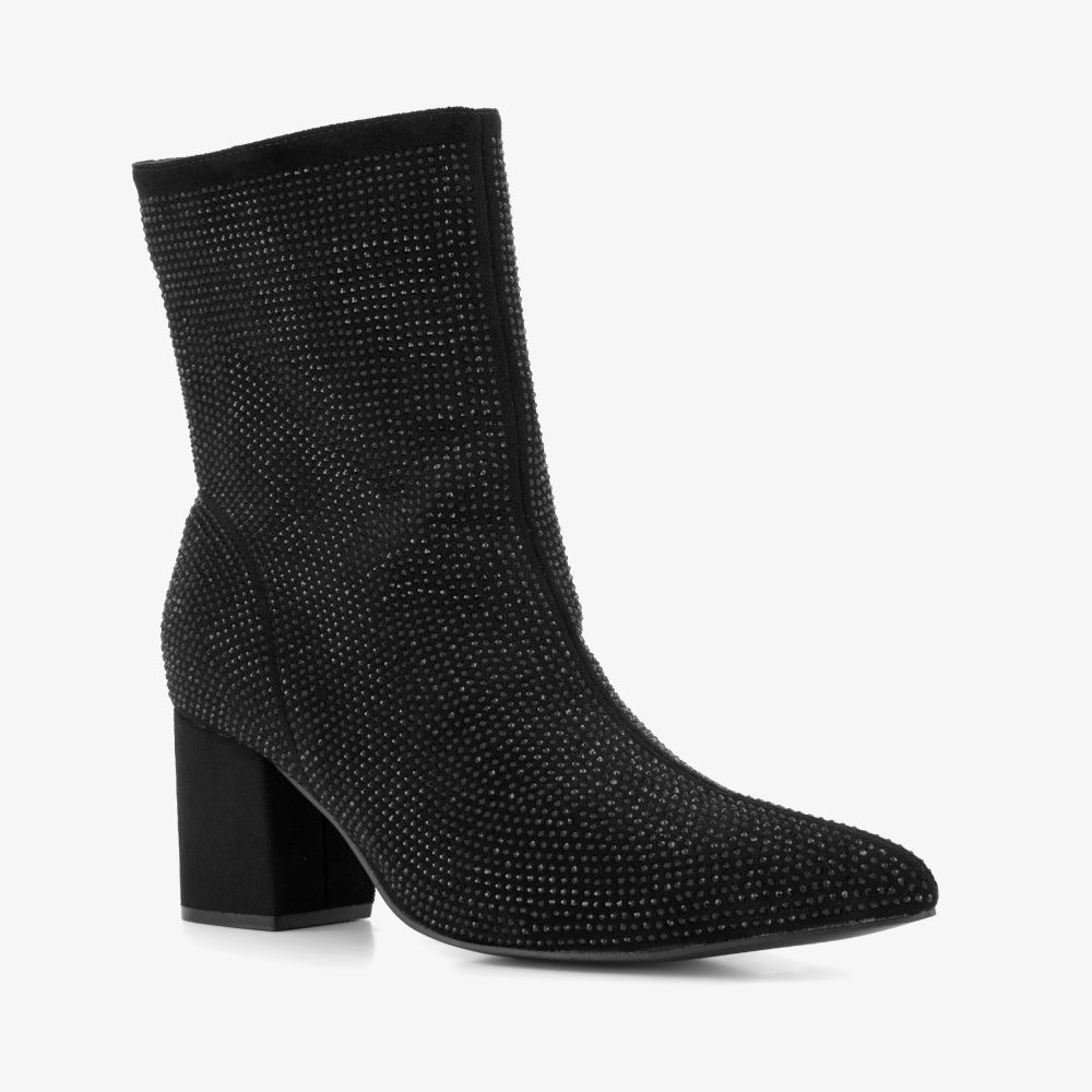 Nova dames glitter enkellaarsjes met hak zwart
