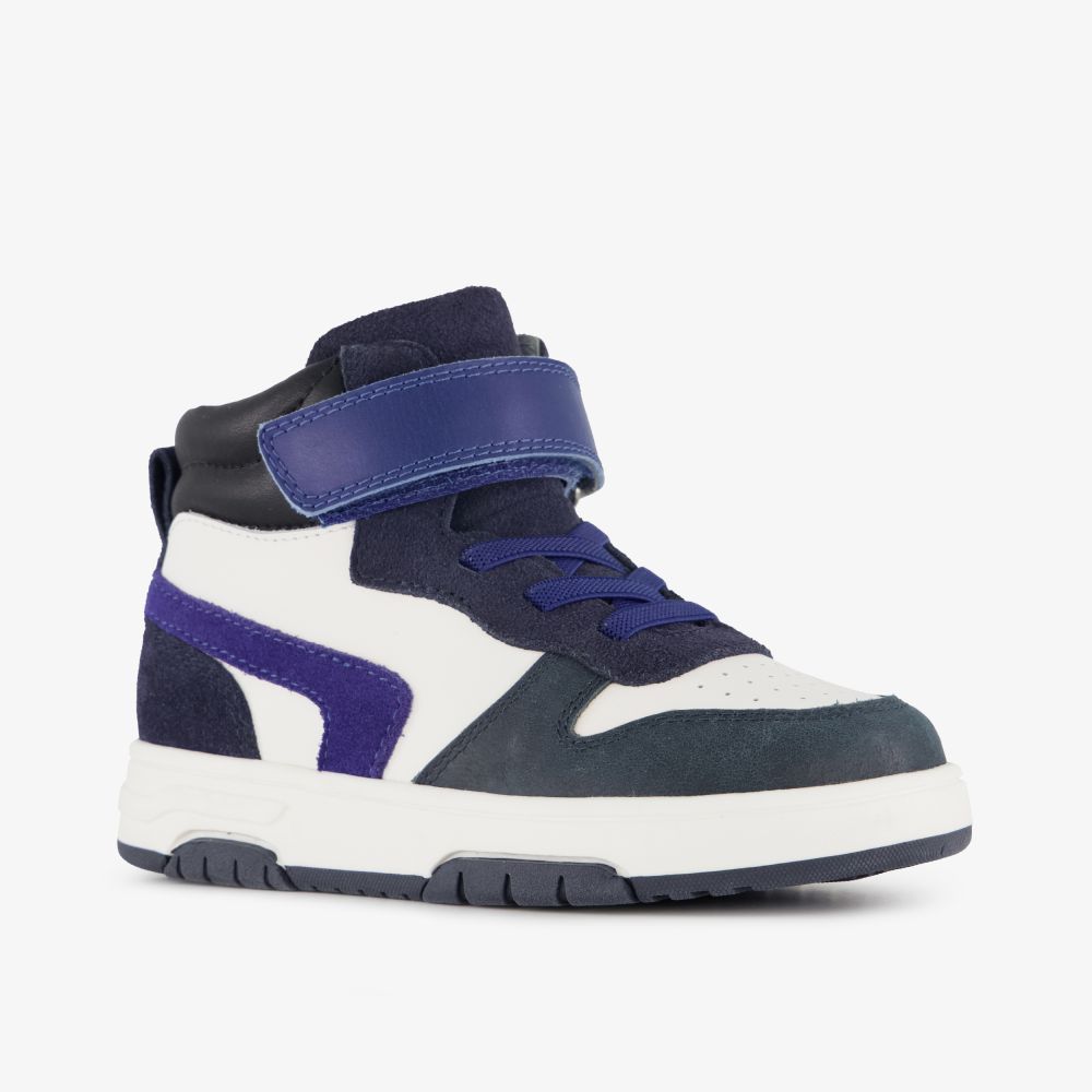 Stap leren hoge jongens sneakers blauw wit
