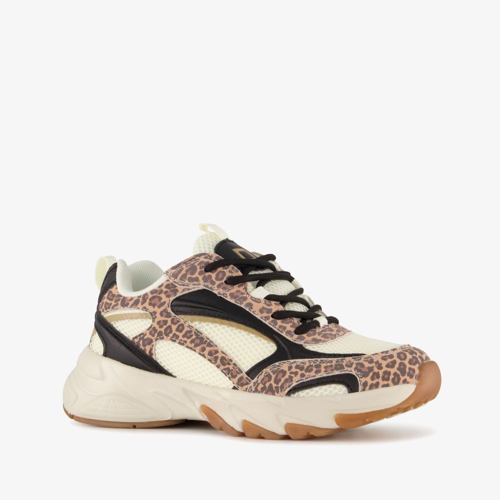 Blue Box meisjes sneakers met panterprint details bruin beige